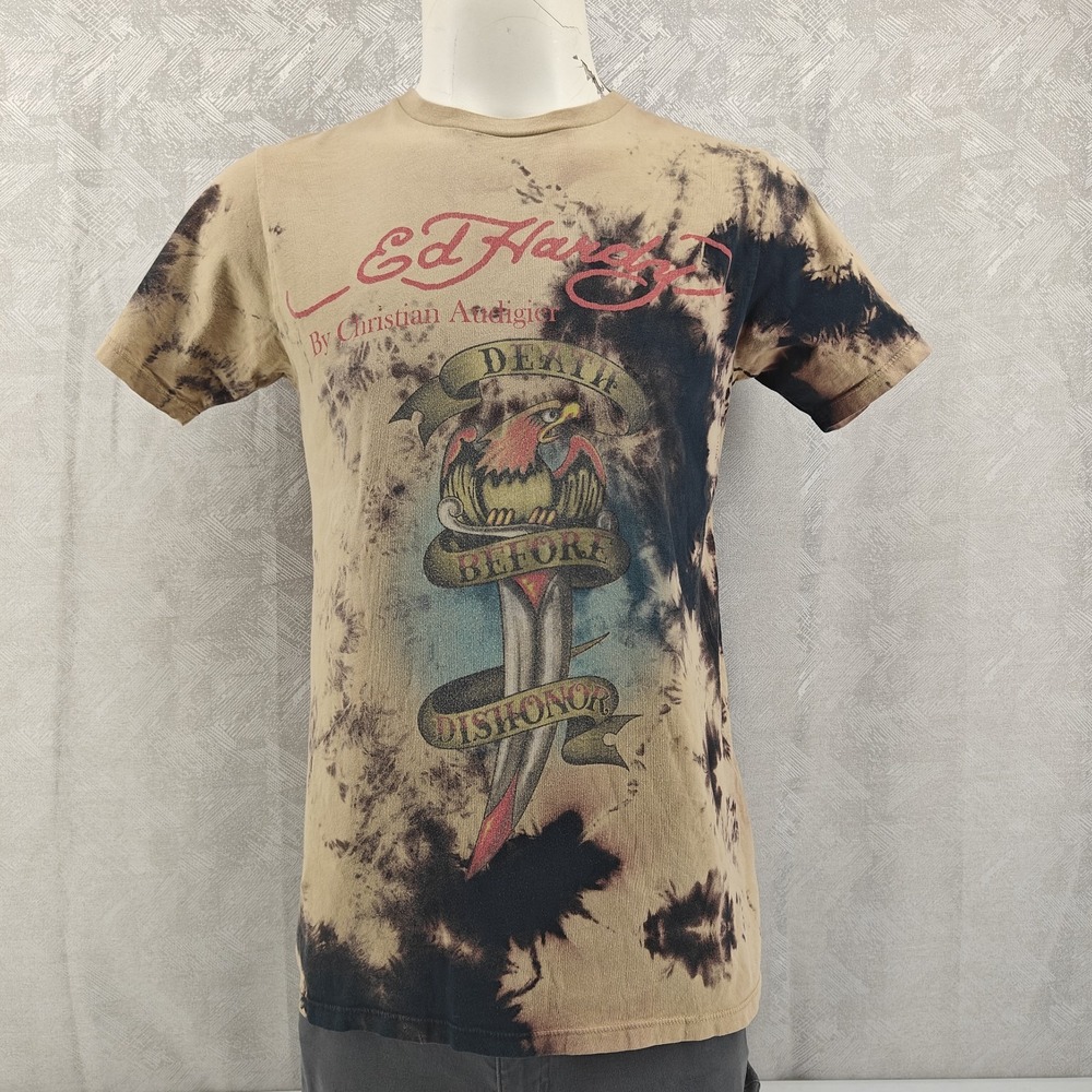 Vintage Ed Hardy Christian Audigier Shirt Mens M‎ Tie Dye Death Before Dishonor